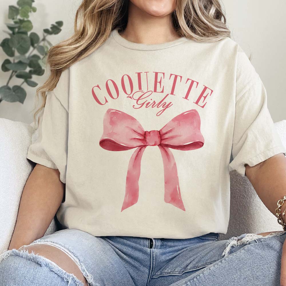 Online Exclusive | Girly Coquette Short Sleeve Graphic Tee in Cream - Giddy Up Glamour Boutique