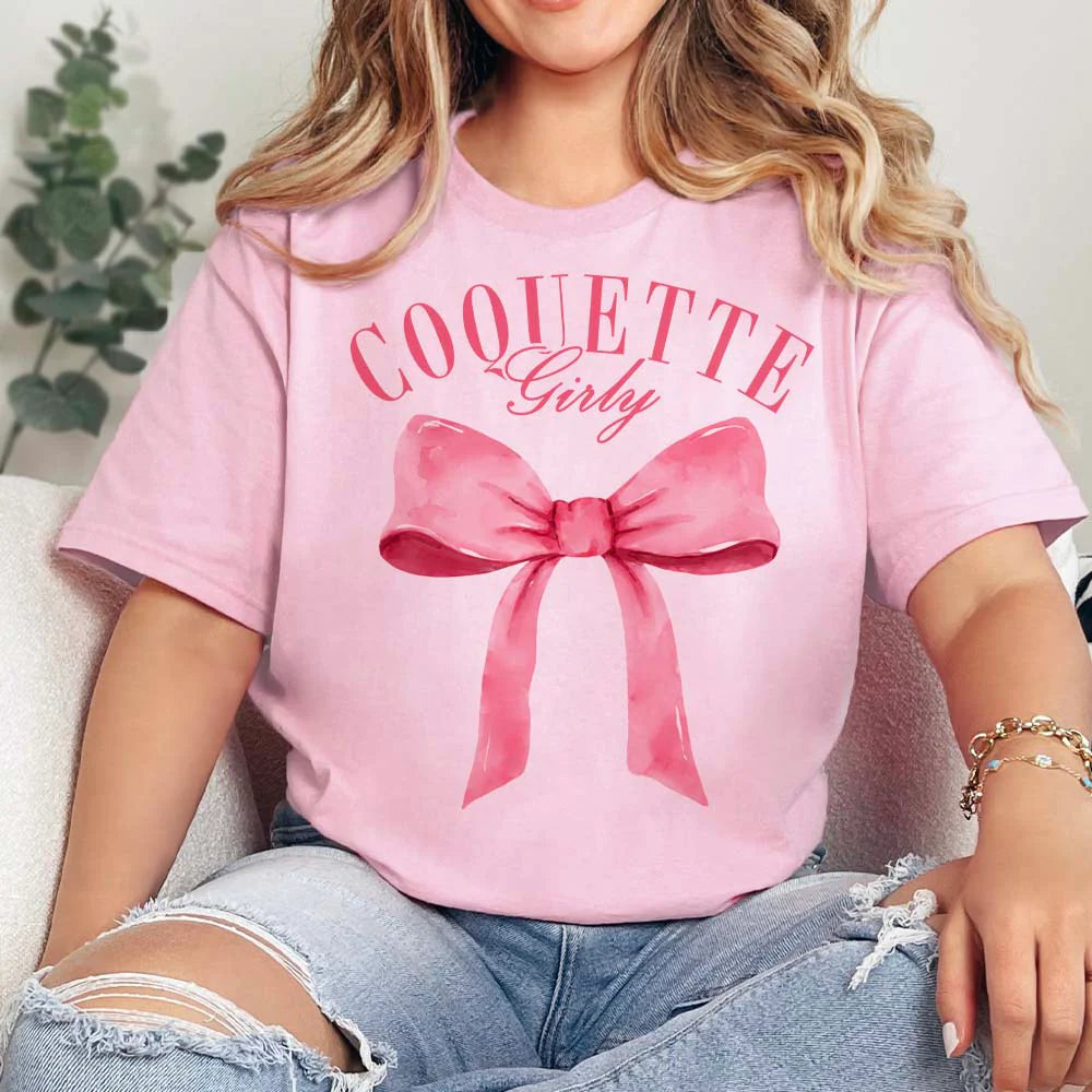 Online Exclusive | Girly Coquette Short Sleeve Graphic Tee in Pink - Giddy Up Glamour Boutique