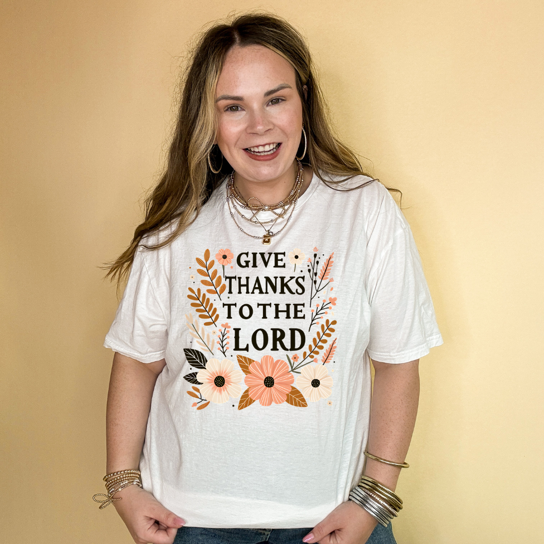 Online Exclusive | Give Thanks to the Lord Floral Arrangement Graphic Tee in Multiple Color Options