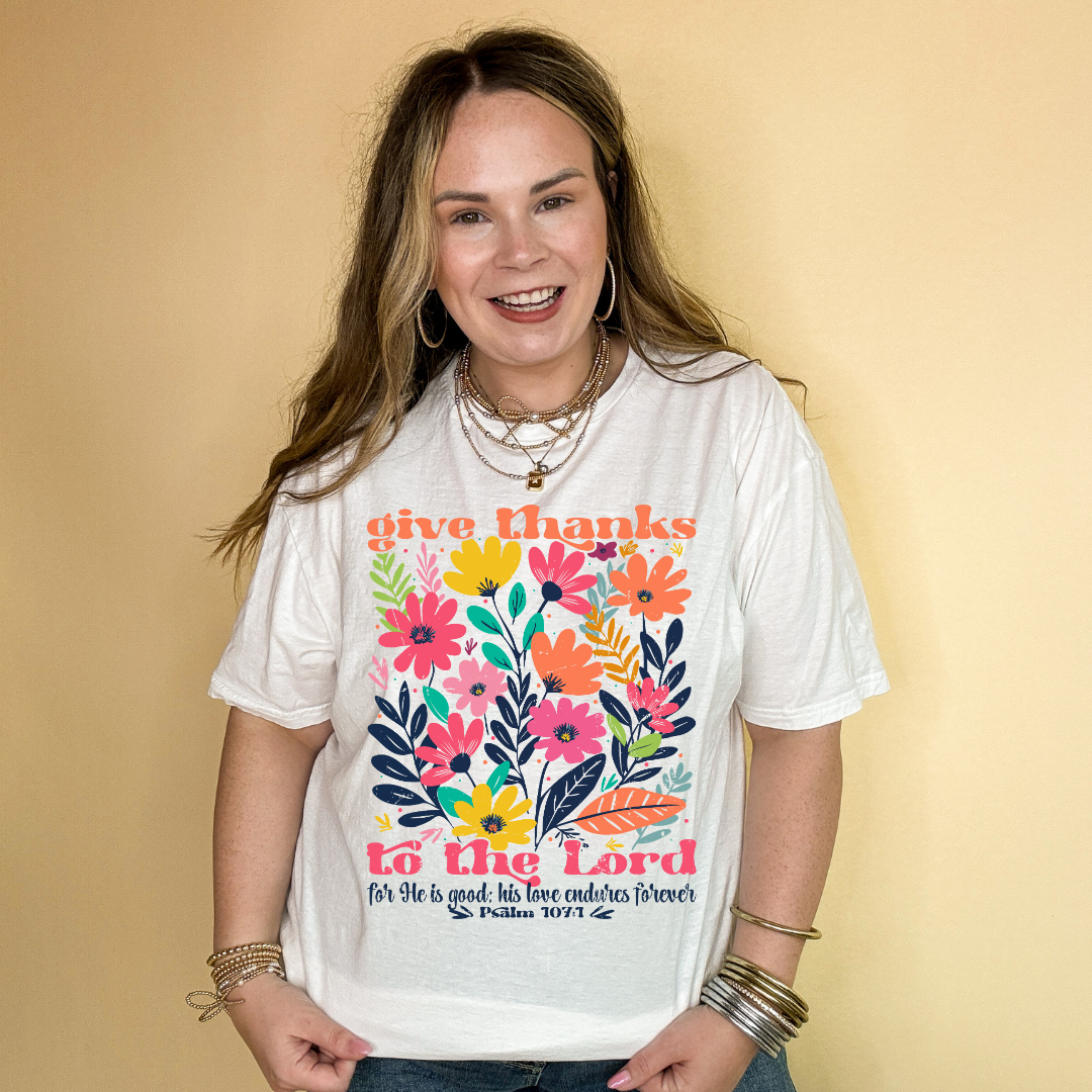 Online Exclusive | Psalm 107:1 Wildflower Wonder Graphic Tee in Multiple Color Options