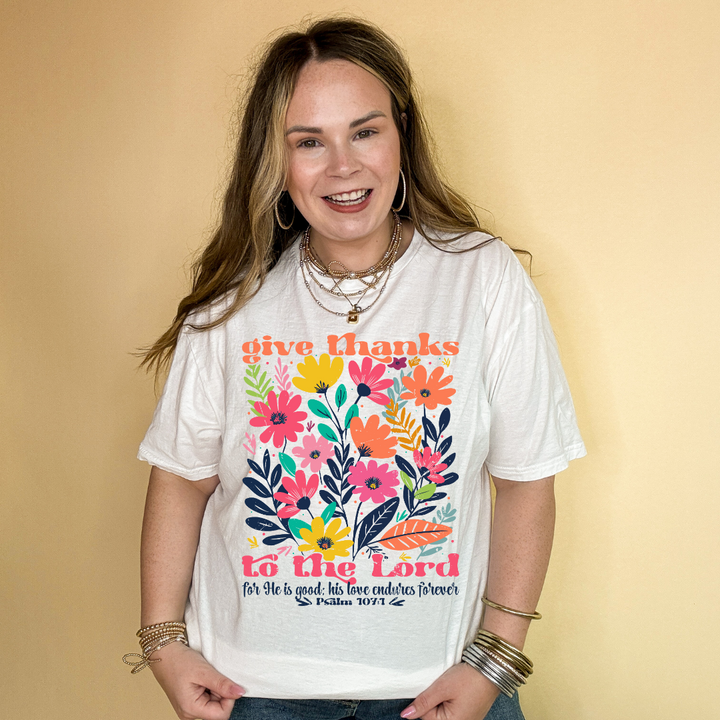 Online Exclusive | Psalm 107:1 Wildflower Wonder Graphic Tee in Multiple Color Options