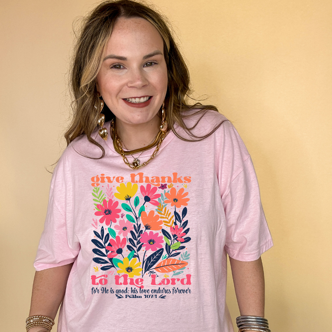 Online Exclusive | Psalm 107:1 Wildflower Wonder Graphic Tee in Multiple Color Options