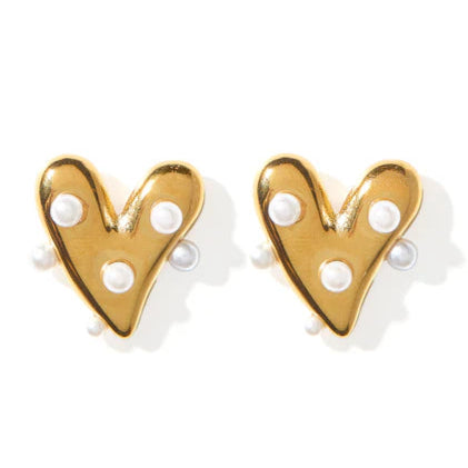 Linny Co | Bristol Gold Heart Earrings with Pearl Accents