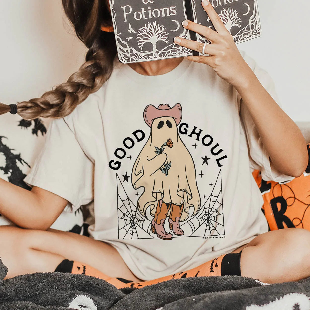Online Exclusive | Good Ghouls Short Sleeve Graphic Tee in Cream - Giddy Up Glamour Boutique