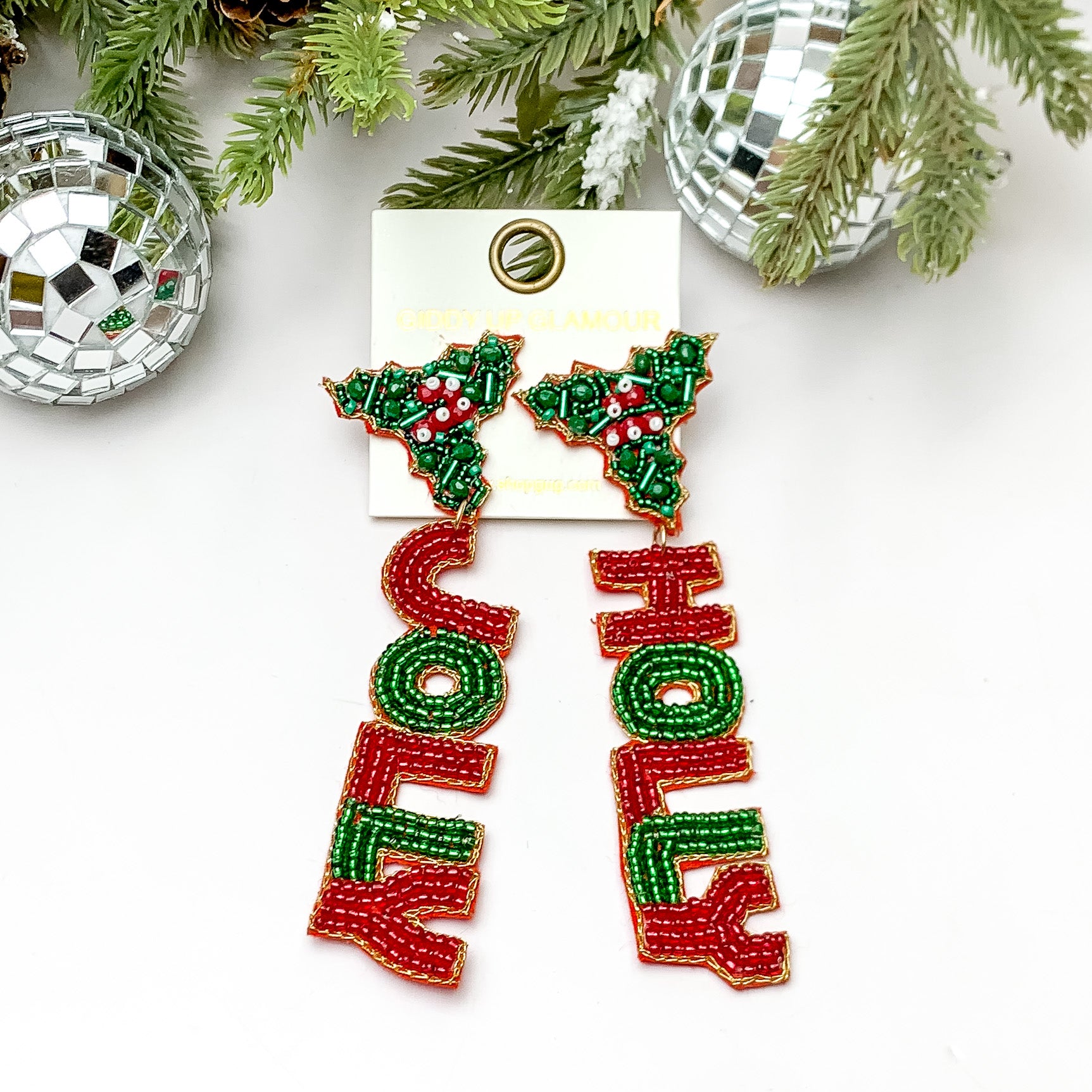 HOLLY JOLLY Beaded Drop Mistletoe Post Back Earrings in Red and Green - Giddy Up Glamour Boutique