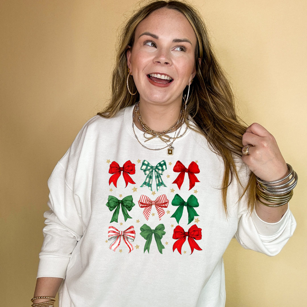 Online Exclusive | Christmas Bow Assortment Graphic Sweatshirt in Multiple Color Options