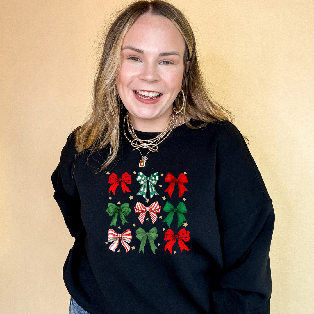 Online Exclusive | Christmas Bow Assortment Graphic Sweatshirt in Multiple Color Options