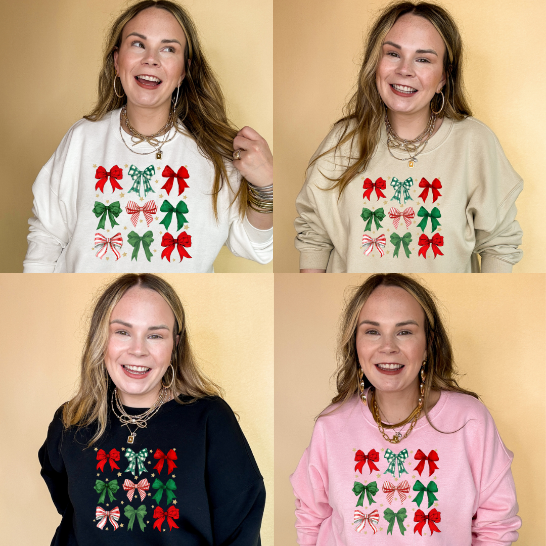 Online Exclusive | Christmas Bow Assortment Graphic Sweatshirt in Multiple Color Options