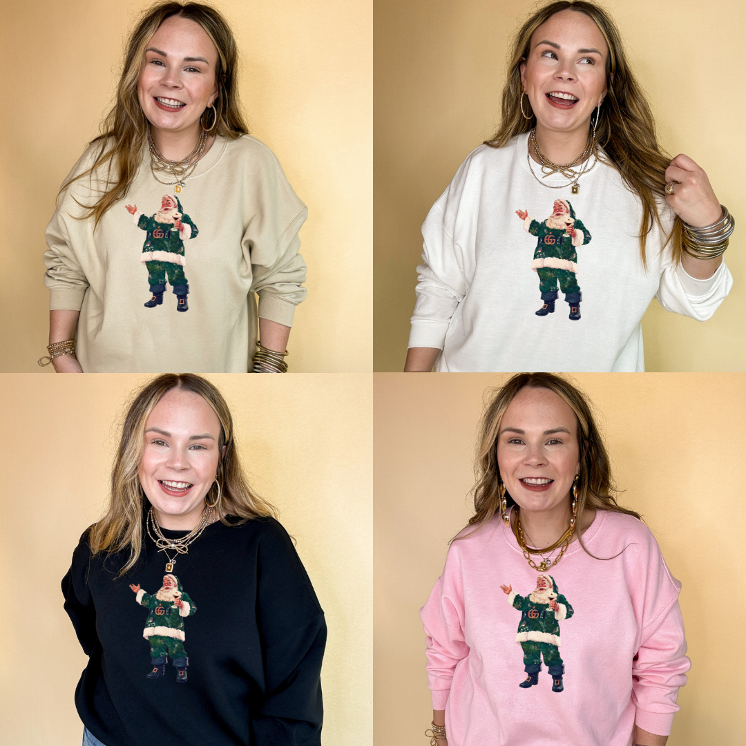 Online Exclusive | Designer Santa with Espresso martini Graphic Sweatshirt in Multiple Color Options