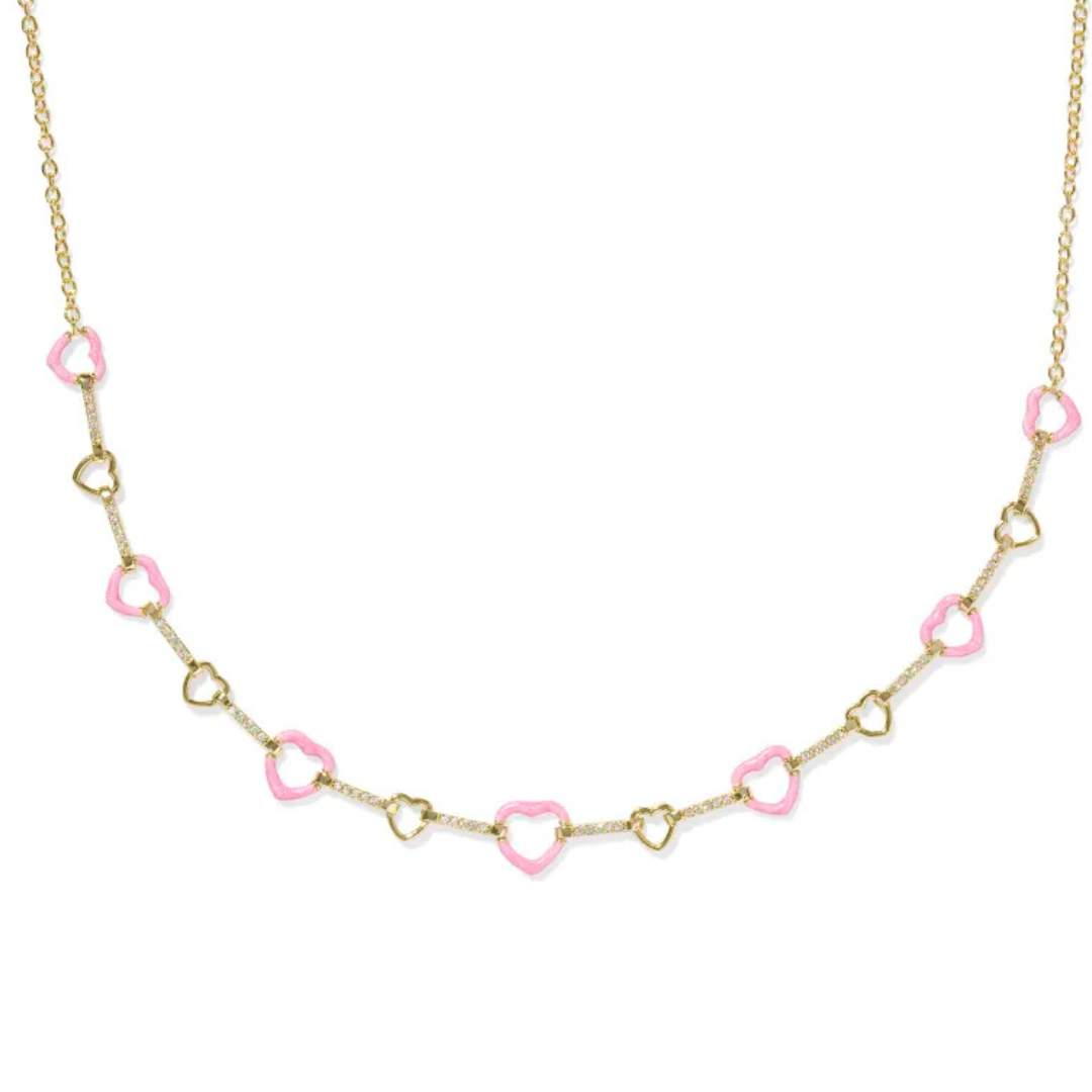 Kendra Scott | Haisley Heart Gold Strand Necklace in Pink Pearlescent Enamel