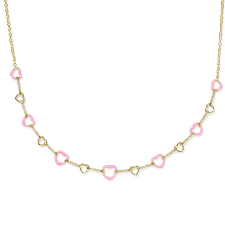 Kendra Scott | Haisley Heart Gold Strand Necklace in Pink Pearlescent Enamel