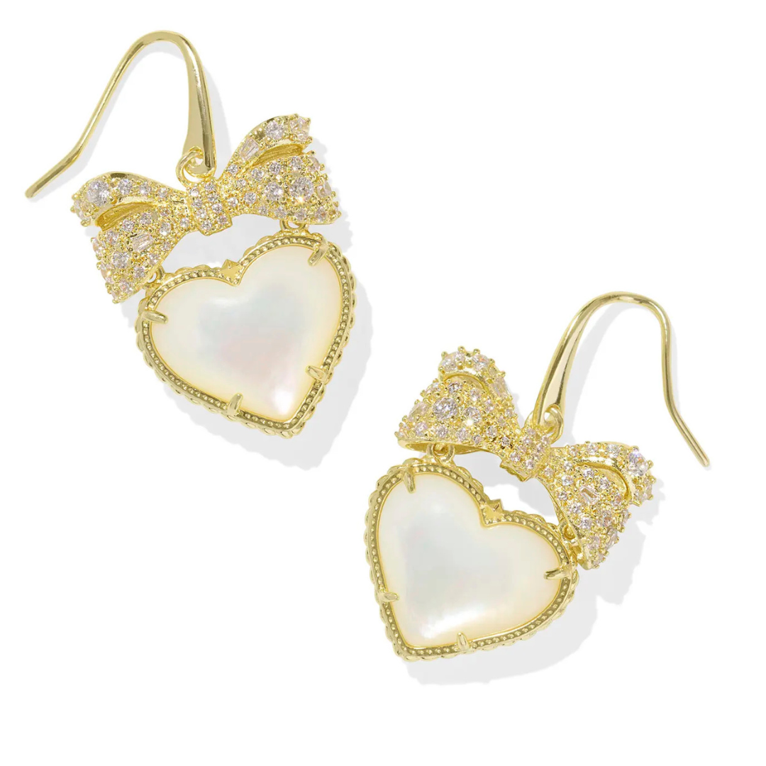 Kendra Scott | Haisley Heart Gold Drop Earrings in Ivory Mother-of-Pearl