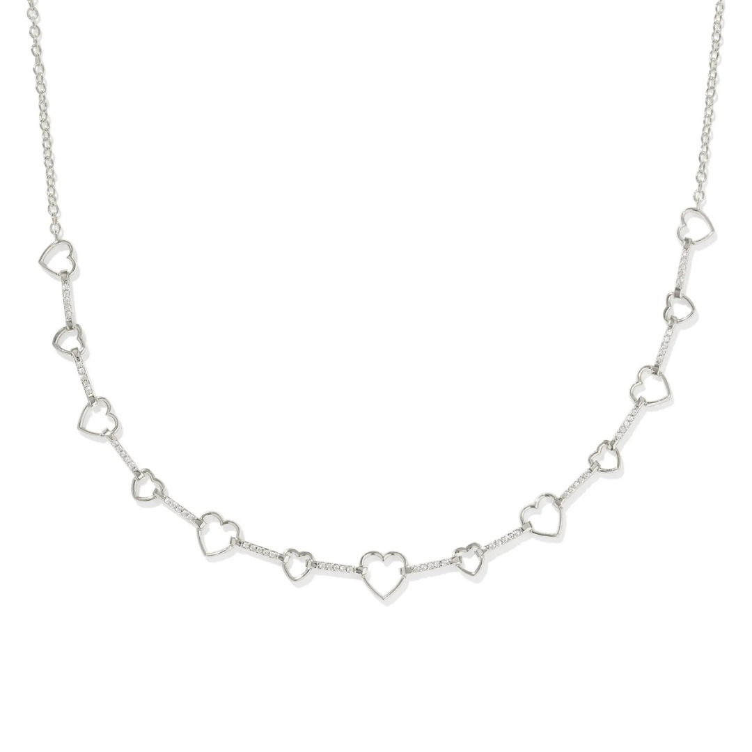 Kendra Scott | Haisley Heart Silver Strand Necklace in White Crystal