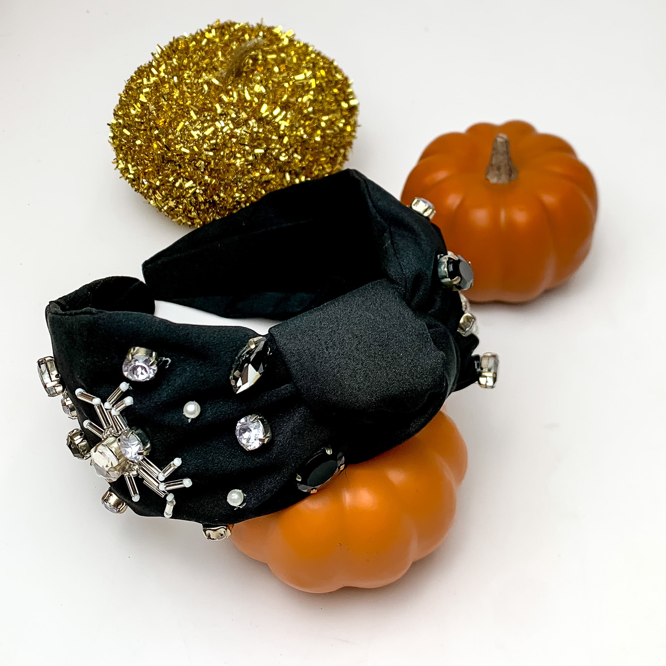 Halloween Clear Crystal Spider Headband in Black - Giddy Up Glamour Boutique