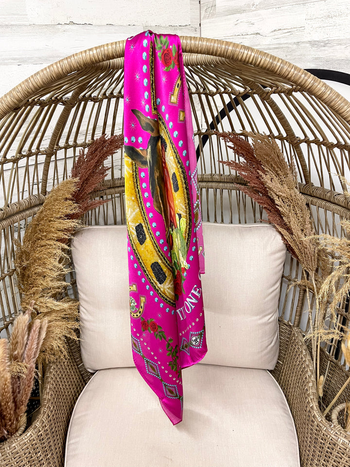 Fringe Scarves | Hold Your Horses Rose and Horseshoe Wild Rag in Pink