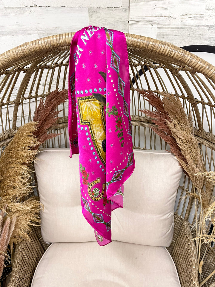 Fringe Scarves | Hold Your Horses Rose and Horseshoe Shorty Wild Rag in Pink