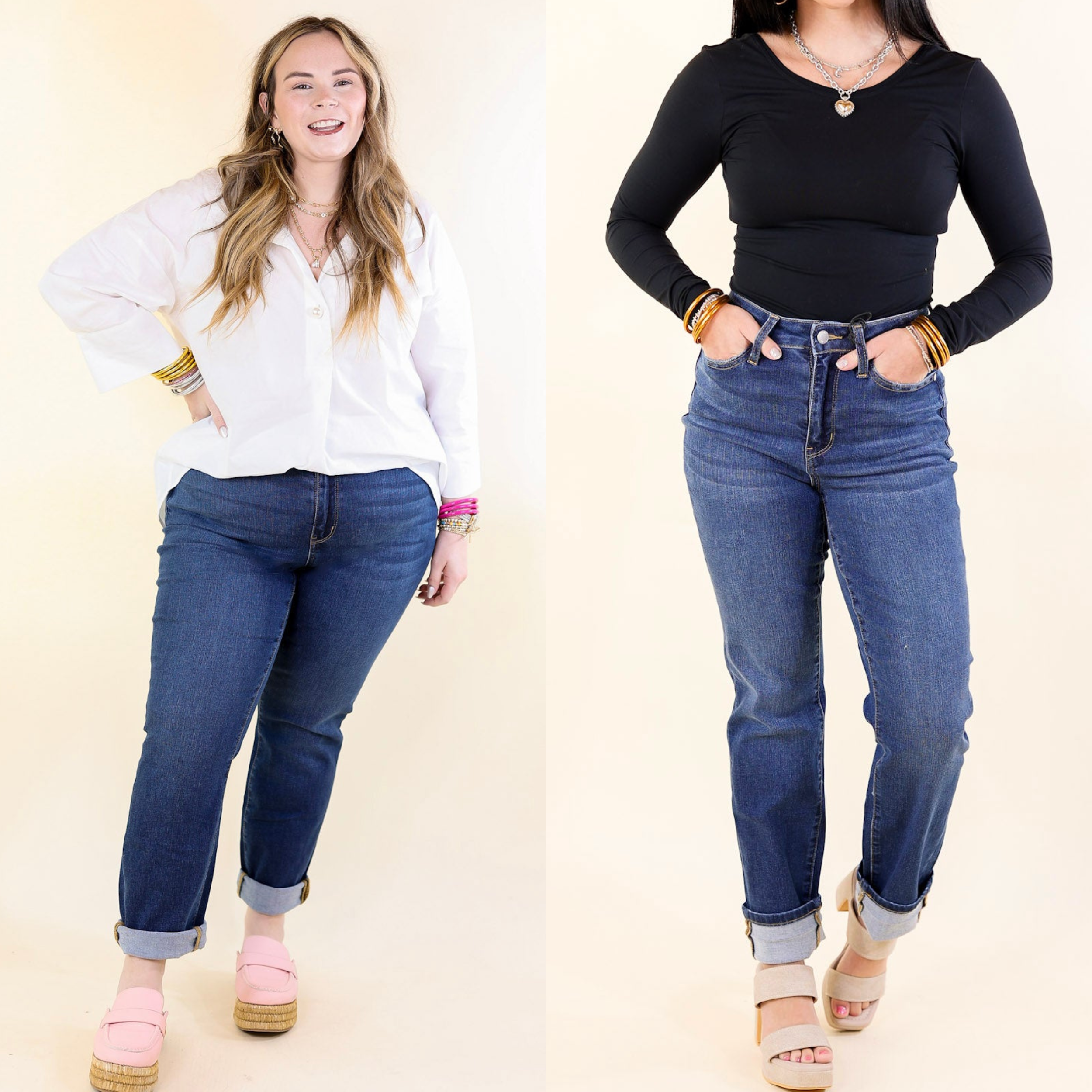 Judy Blue | Weekend Ready High Waisted Cool Denim Boyfriend Jean in Dark Wash