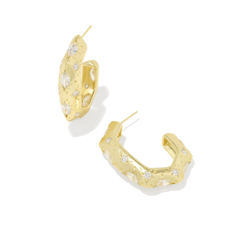 Kendra Scott | Holland Hoop Earrings in Gold White Crystal