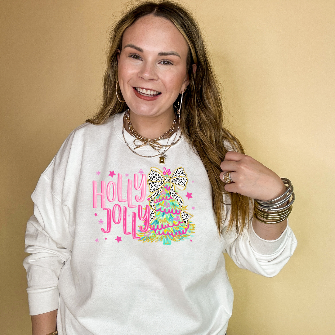 Online Exclusive | Holly Jolly Coquette Christmas Tree Graphic Sweatshirt in Multiple Color Options