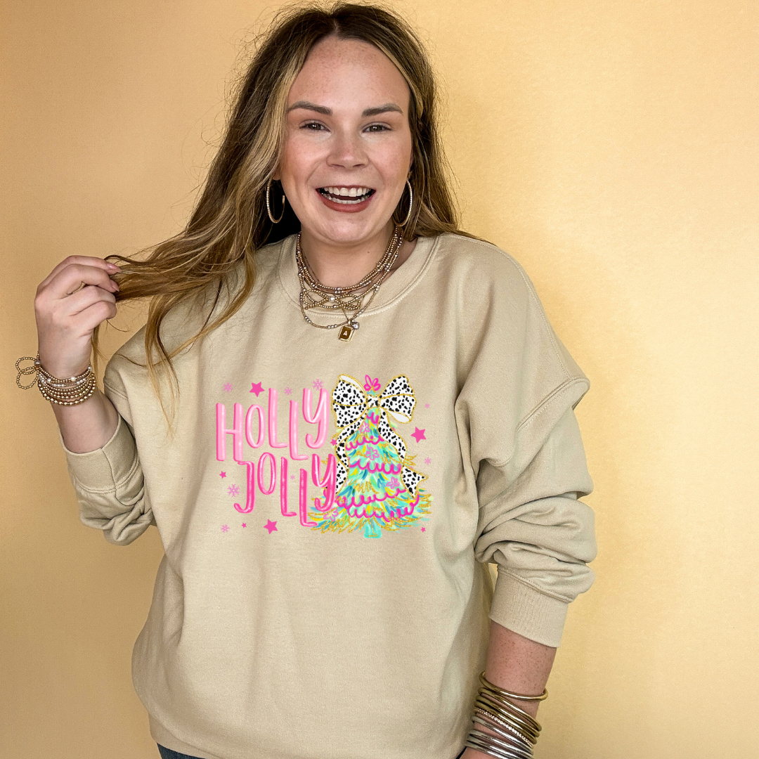 Online Exclusive | Holly Jolly Coquette Christmas Tree Graphic Sweatshirt in Multiple Color Options