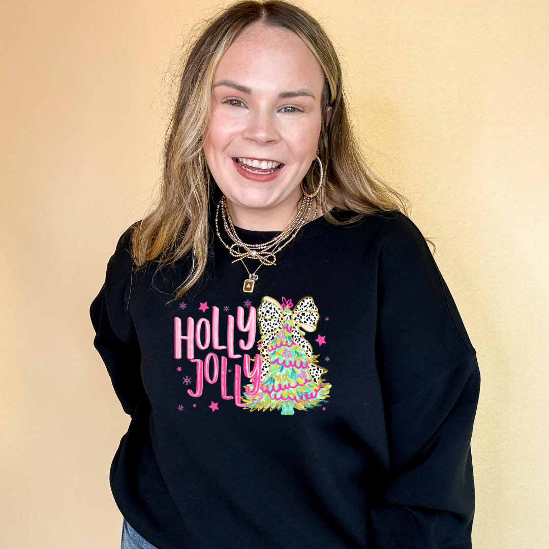 Online Exclusive | Holly Jolly Coquette Christmas Tree Graphic Sweatshirt in Multiple Color Options