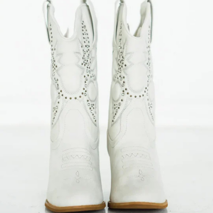 Online Exclusive | Houston Western Stud with Heel Boots in White