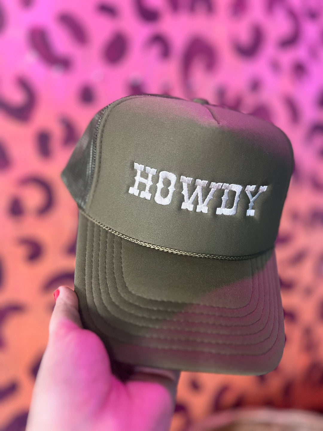 Made to Order | Howdy Embroidered Trucker Hat in Olive Green