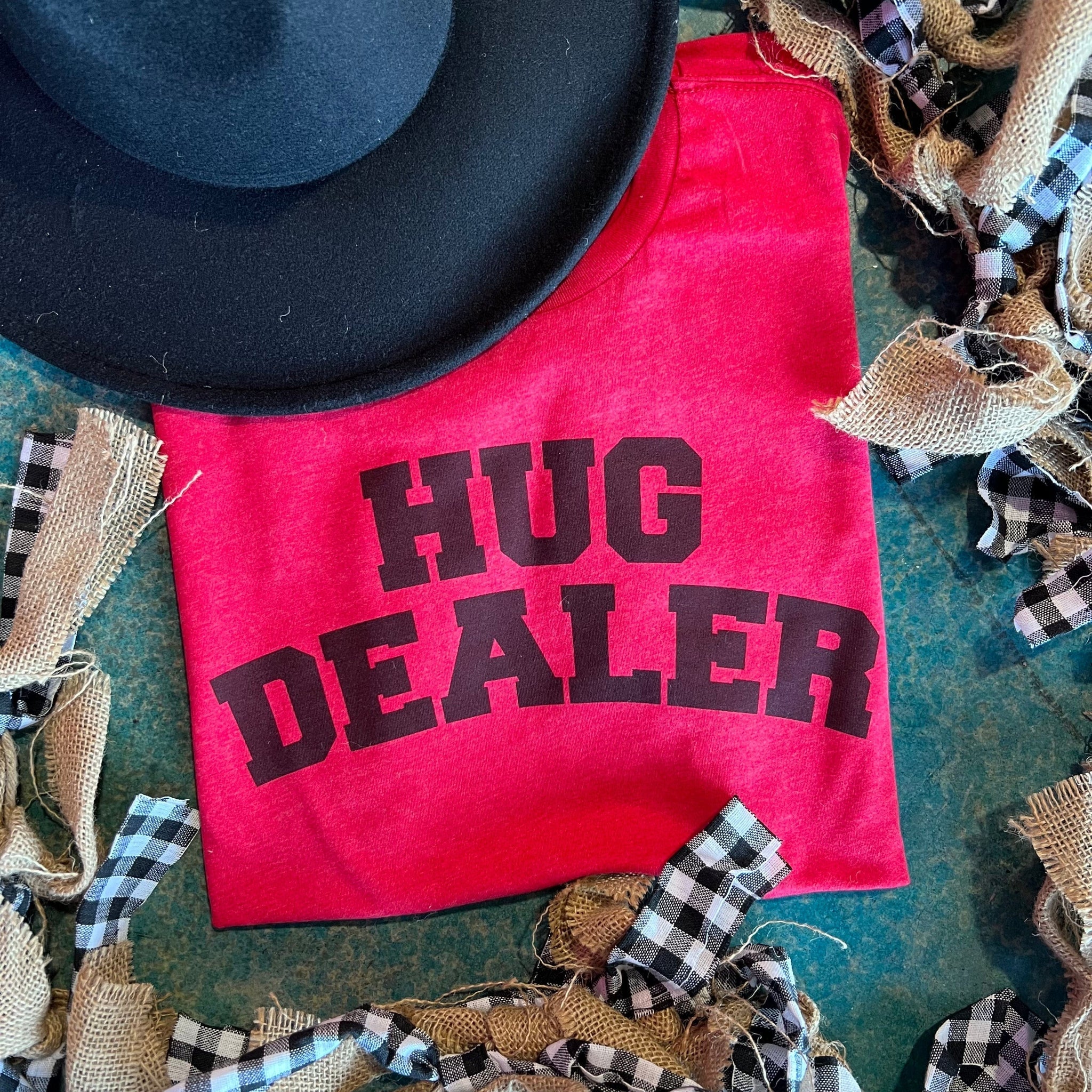 Online Exclusive | Hug Dealer Short Sleeve Graphic Tee in Heather Red - Giddy Up Glamour Boutique