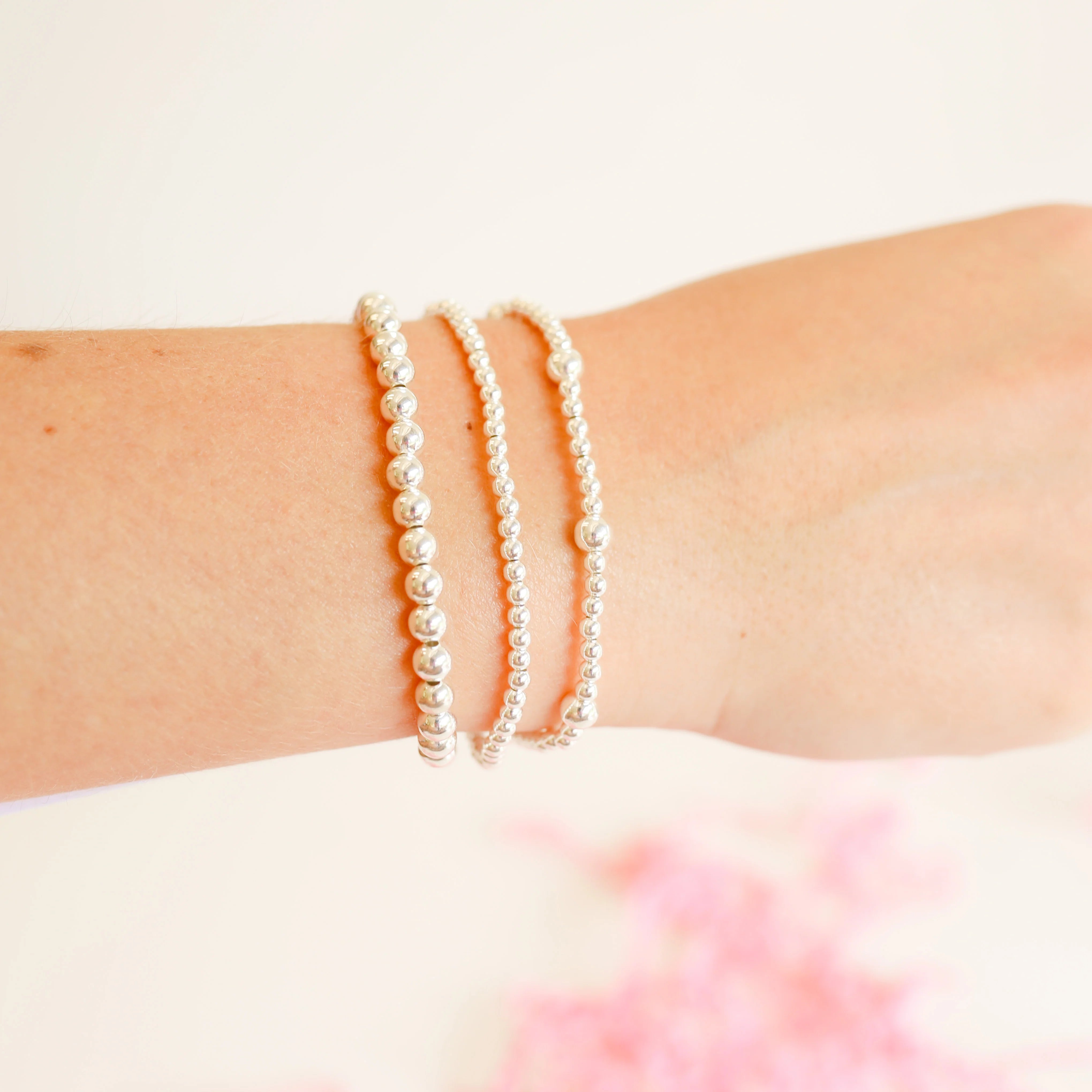Beaded Blondes | Set of Three | Everyday Bracelet Stack in Silver - Giddy Up Glamour Boutique