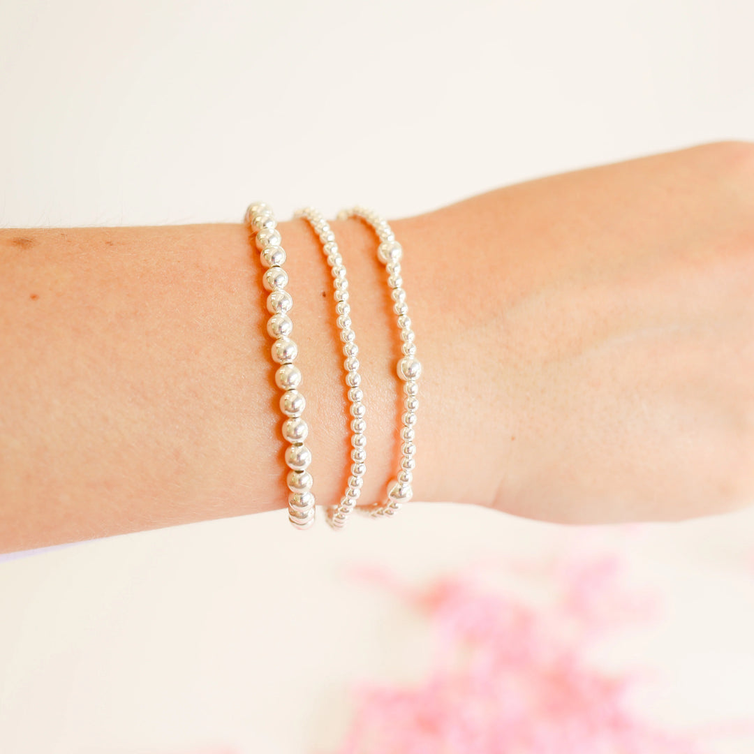 Beaded Blondes | Set of Three | Everyday Bracelet Stack in Silver - Giddy Up Glamour Boutique