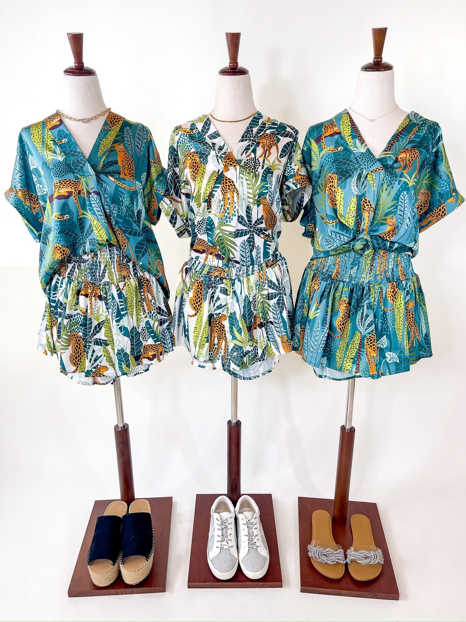 Center of Attention Jungle Print Top in Teal Blue - Giddy Up Glamour Boutique