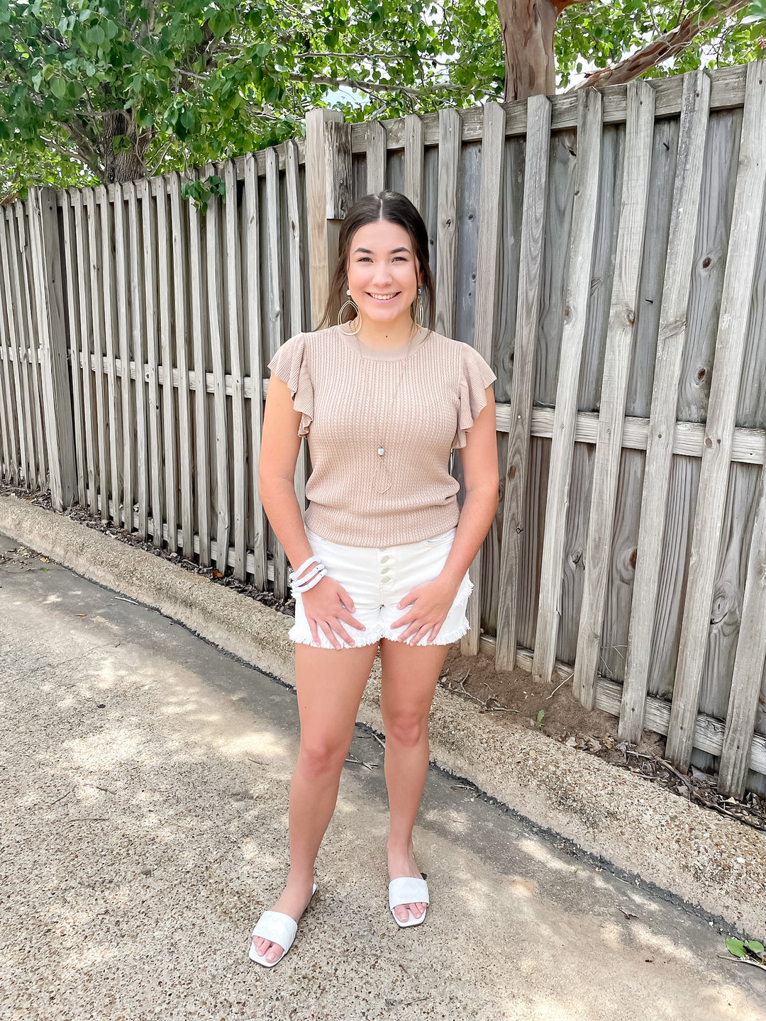 Coffee Date Knit Top With Ruffled Sleeves in Mocha - Giddy Up Glamour Boutique