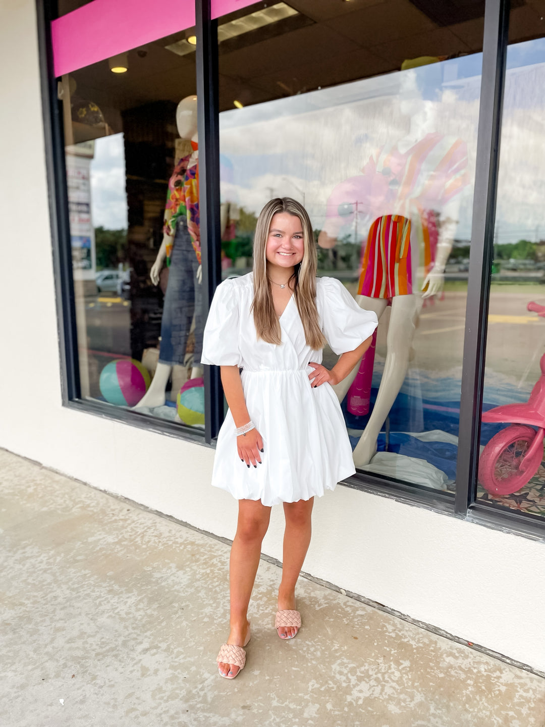 Flawless and Free Puffed Sleeve Babydoll Dress in White - Giddy Up Glamour Boutique