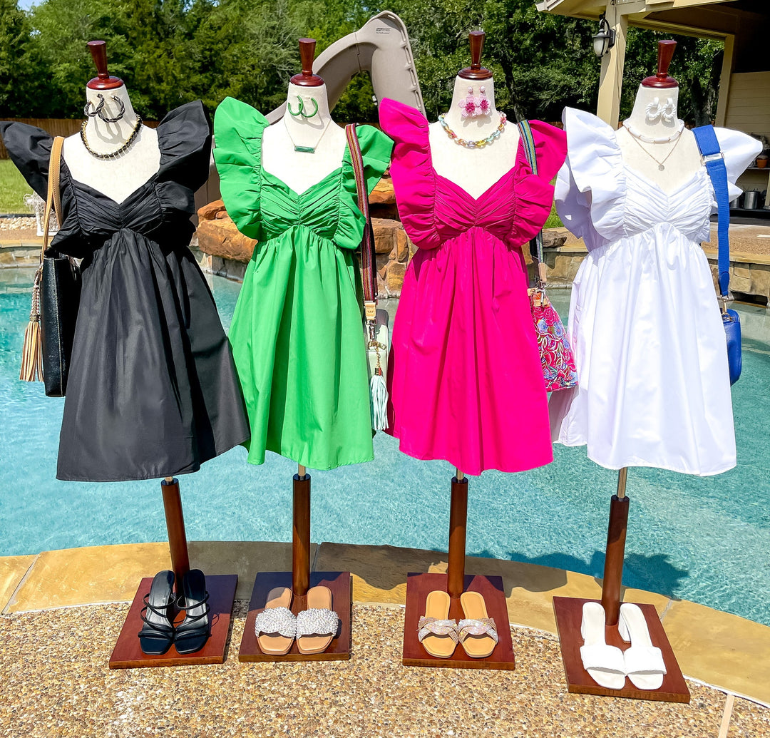 Pixie Perfect Ruffled Sleeve V Neck Dress in White - Giddy Up Glamour Boutique