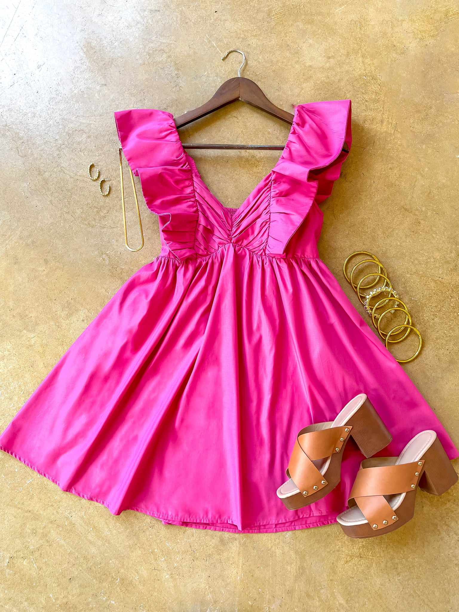 Pixie Perfect Ruffled Sleeve V Neck Dress in Pink - Giddy Up Glamour Boutique