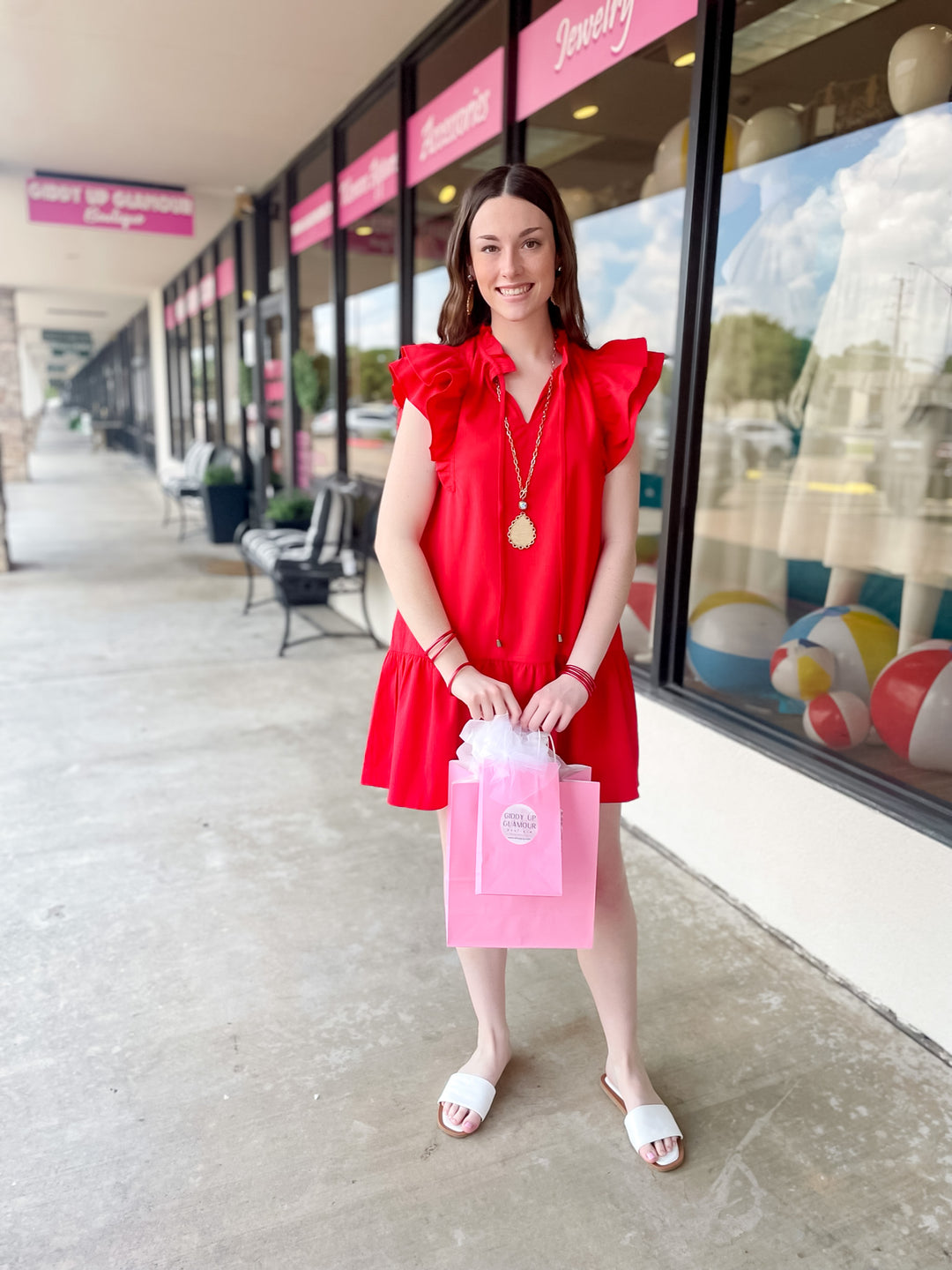 Powerful Love Ruffle Cap Sleeve Dress with Keyhole and Tie Neckline in Red - Giddy Up Glamour Boutique