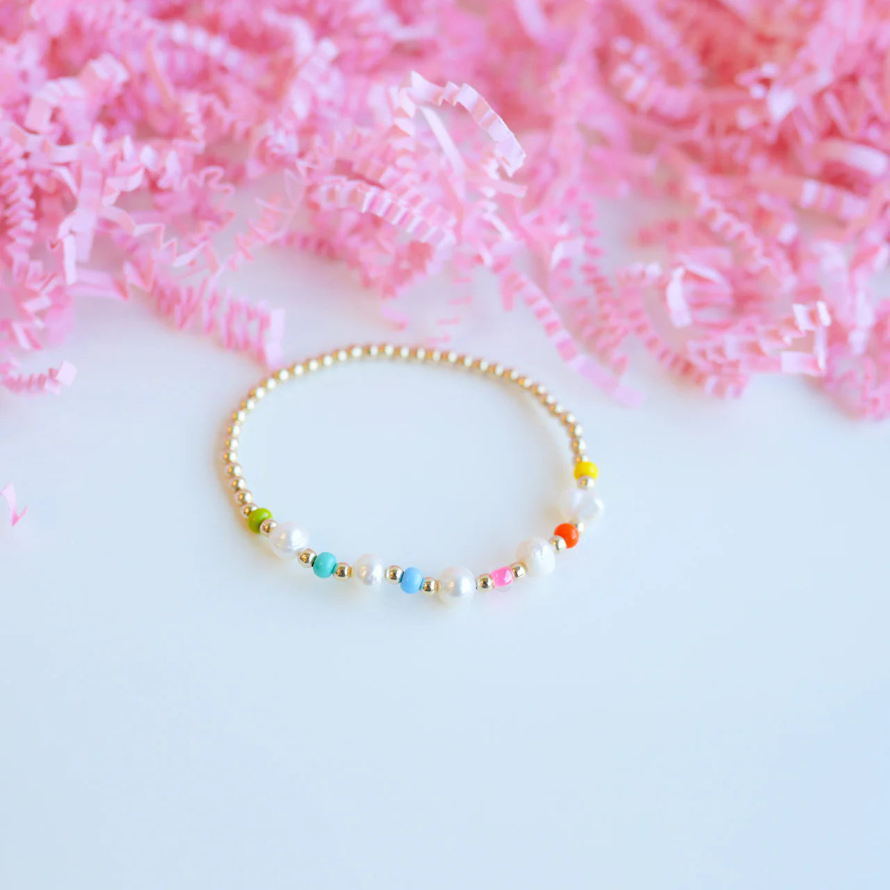 Beaded Blondes | Beach Rainbow Bracelet in Gold with Pearl Accents