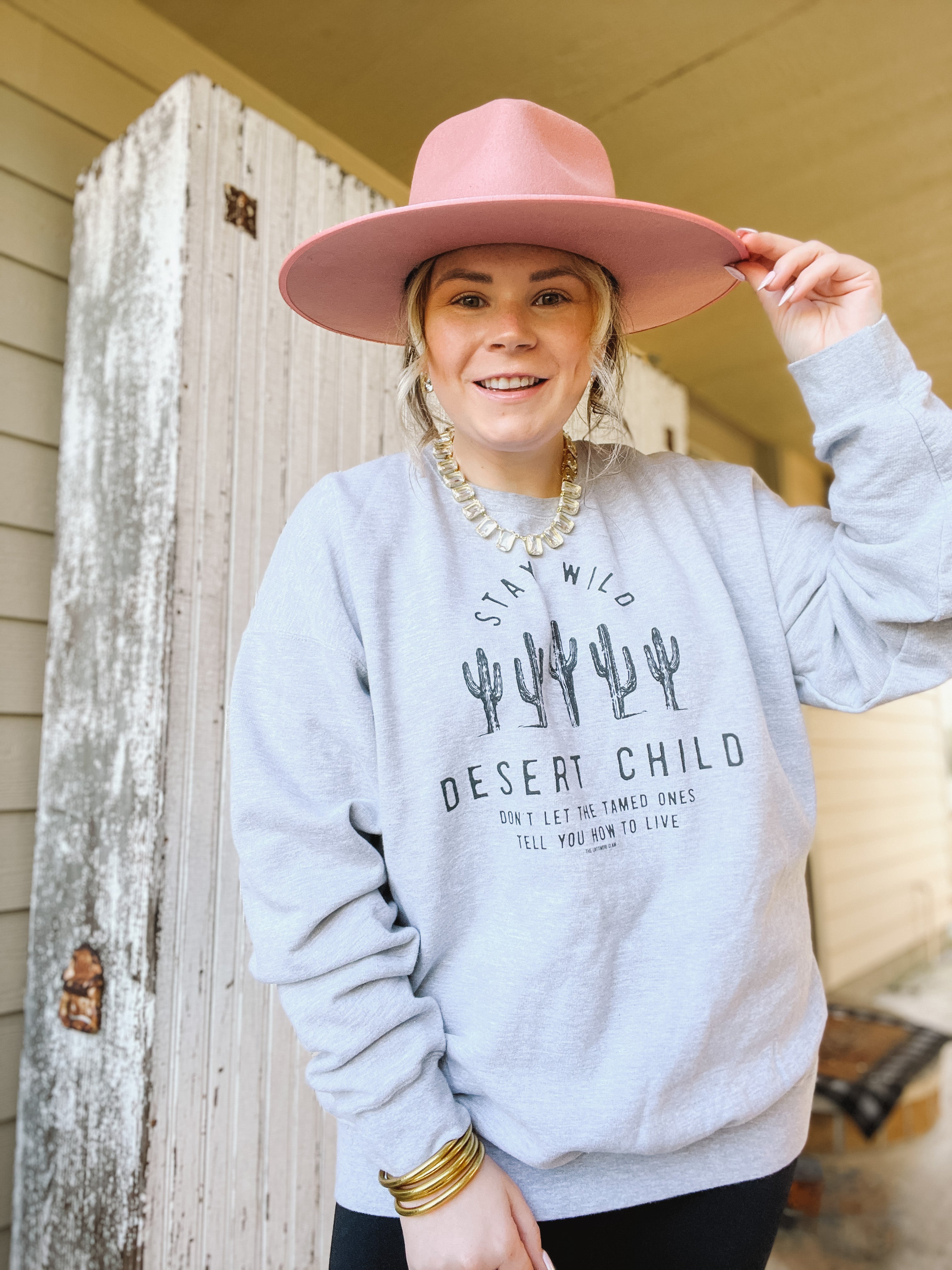 Online Exclusive | Stay Wild Desert Child Long Sleeve Graphic Sweatshirt in Grey - Giddy Up Glamour Boutique
