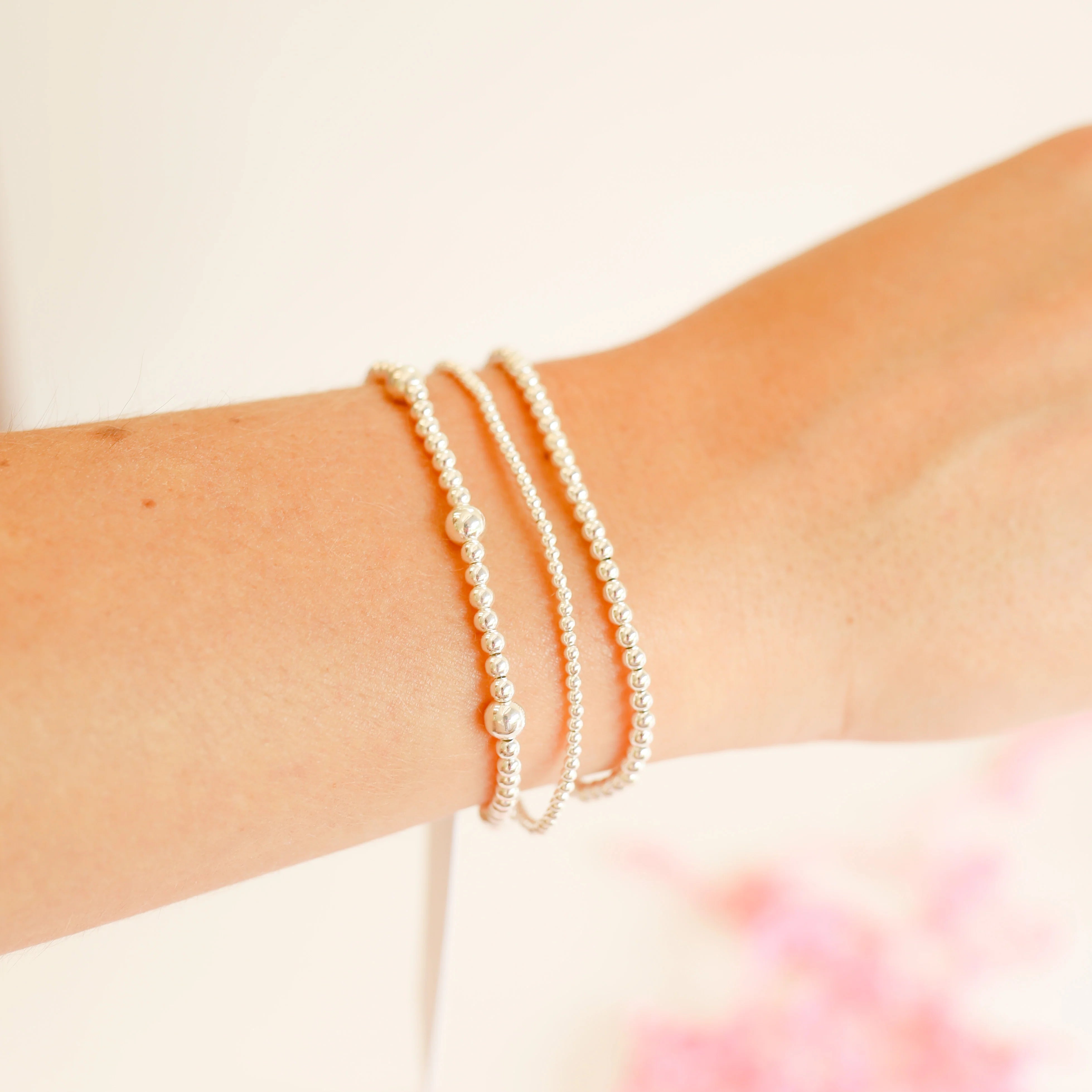 Beaded Blondes | Set of Three | Dainty Everyday Bracelet Stack in Silver - Giddy Up Glamour Boutique