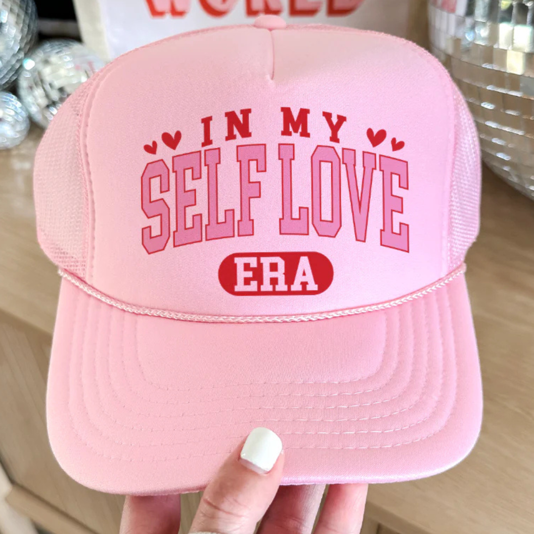 Online Exclusive | In My Self Love Era Foam Trucker Cap in Baby Pink