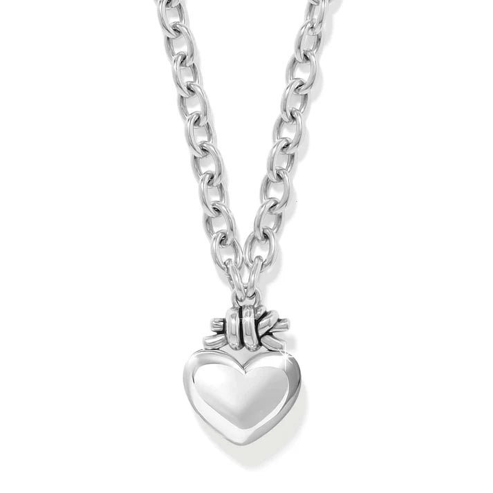 Brighton | Interlok Love Knot Large Heart Necklace in Silver Tone