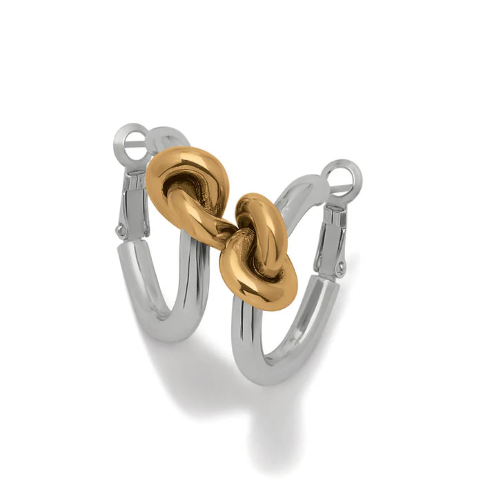 Brighton | Interlok Single Knot Two Tone Hoop Earrings in Silver and Gold