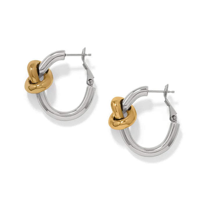 Brighton | Interlok Single Knot Two Tone Hoop Earrings in Silver and Gold