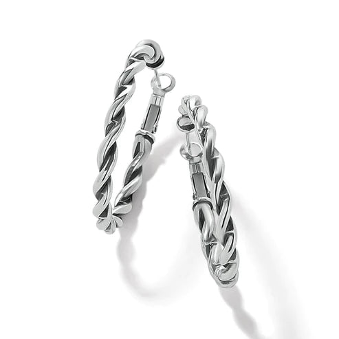 Brighton | Interlok Twist Oval Leverback Hoop Earring in Silver Tone - Giddy Up Glamour Boutique