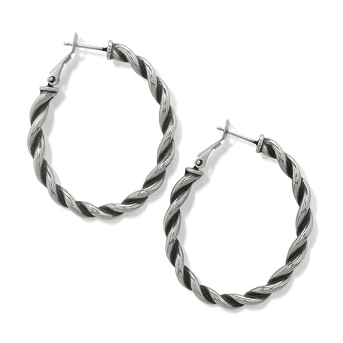 Brighton | Interlok Twist Oval Leverback Hoop Earring in Silver Tone - Giddy Up Glamour Boutique