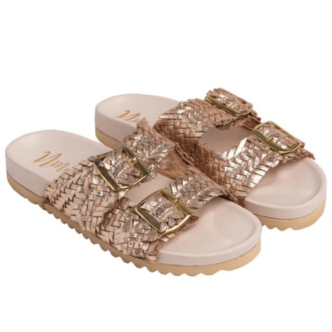 Online Exclusive | Intertwine Woven Strap Slide in Champagne Gold