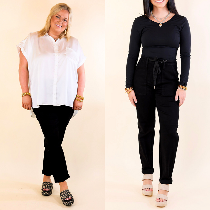 Last Chance Size 0, 1, 20W & 22W | Judy Blue | Keep It A Secret Relaxed Pull on Denim Jean Joggers in Jet Black