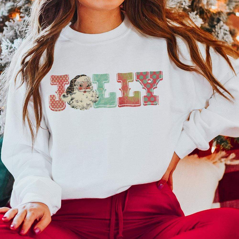 Online Exclusive | Jolly Graphic Sweatshirt in White - Giddy Up Glamour Boutique