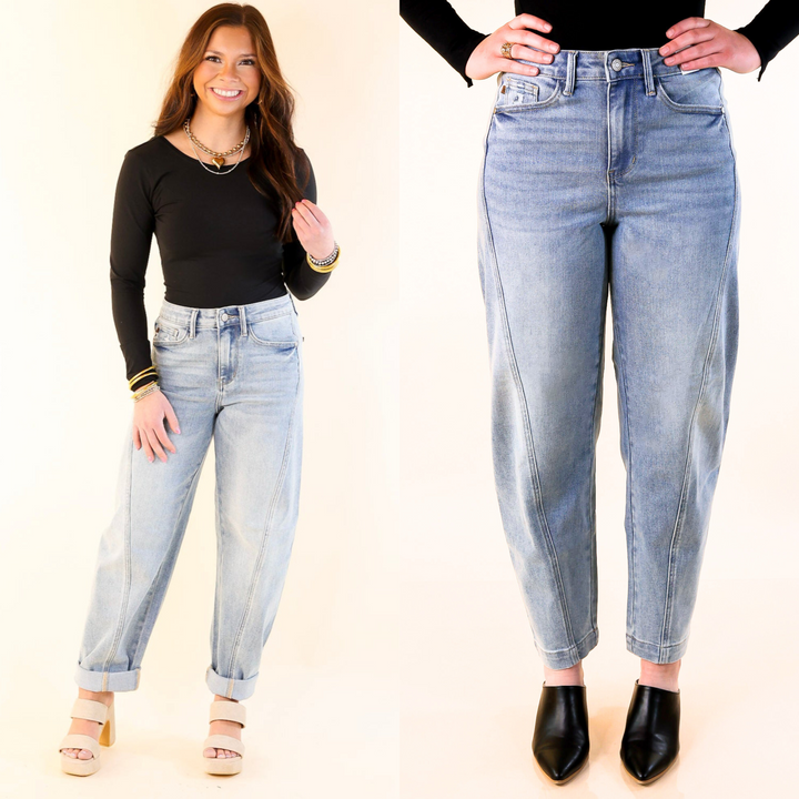 Judy Blue | Hottest Trend Barrel Jean with Side Panel in Medium Wash