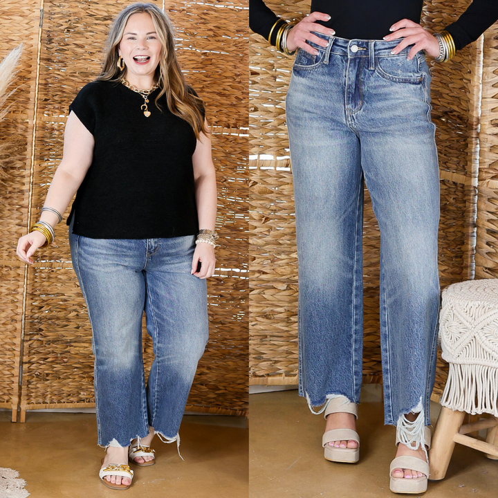 Judy Blue | In the Details Rigid Magic Cropped Wide Leg Jeans in Medium Vintage Wash